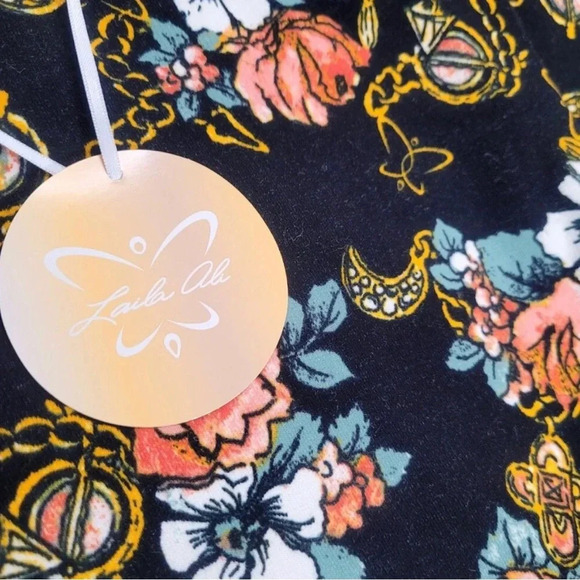 😍NEW! Laila Ali Floral Long Sleeve Floral Sweatshirt Pullover Black/Coral - Picture 5 of 10